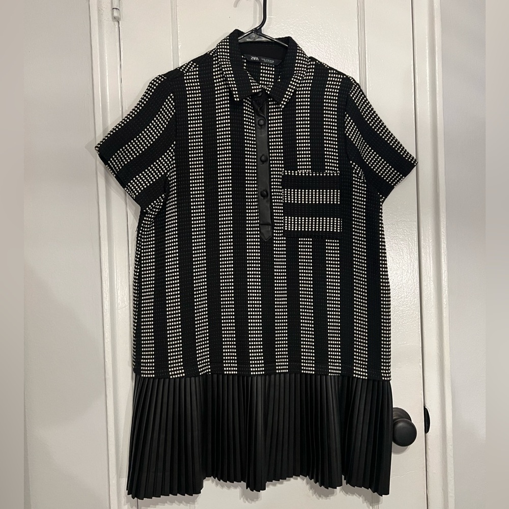 Zara T-Shirt Dress with Leather Pleat